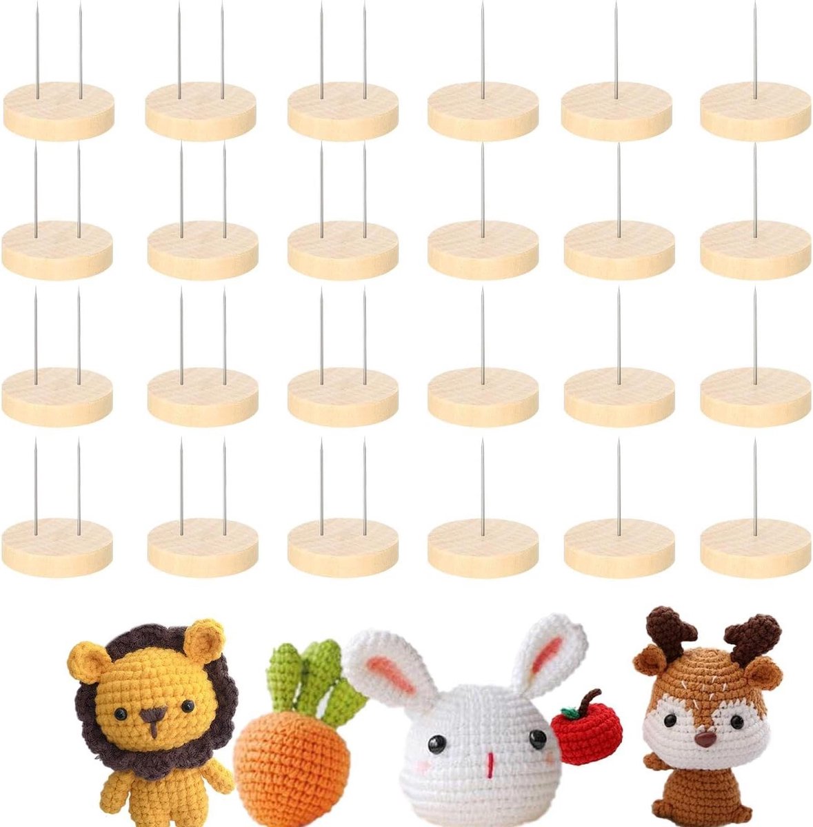 Gebreide actiefiguurstandaard - gehaakte poppendisplayhouder, actiefiguurstandaard | 24 x handgemaakte naaldpoppenstandaard met houten basis, vilten poppenstandaard voor huisdecoratie