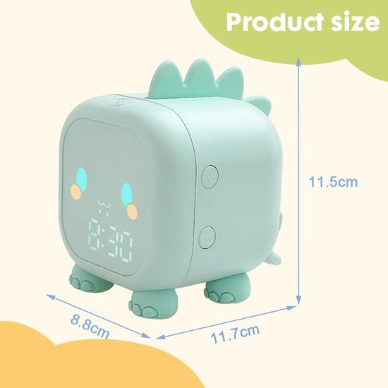 Digitale Kinderwekker met Nachtlampje, Timer en Snooze - Groene Dinosaurus Klok — afbeelding 4