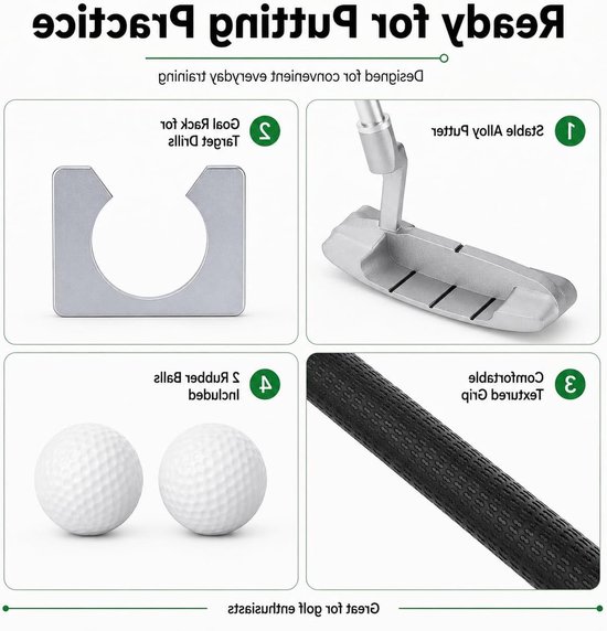 Complete Golf Putter Set voor Rechtshandigen, Verstelbare Mini Wave Putter van Aluminium, Inclusief Golfballen en Tas voor Indoor en Outdoor Training, Golfaccessoires en Oefenmateriaal — afbeelding 3