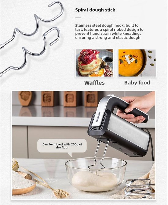 Digitale Handmixer - Keukenmixer Blenders - Bakken en Koken - Instelbare Krachtsnelheid - Compact Formaat - Zilver — afbeelding 3