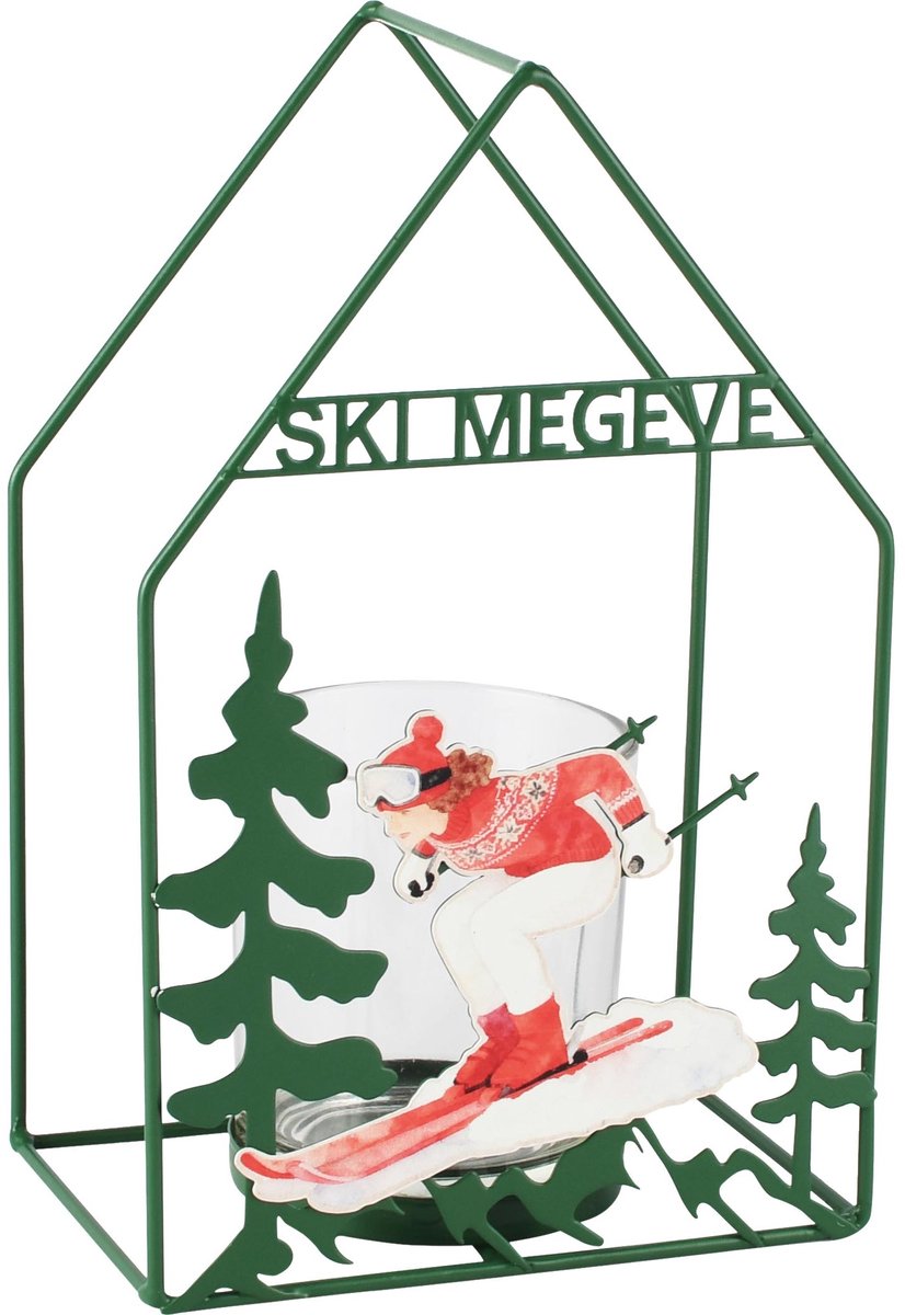 Dekoratief | Theelichthouder 'Ski Megeve', metaal, 13x8x20cm | A265248