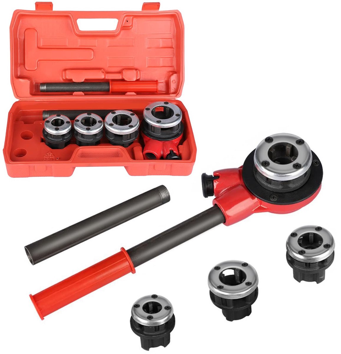 Cosensi- Draadsnijset 7-delig - Tapstempelset - Waterbuis - Hydraulische Draadsnijder - Smeedbaar IJzer - Compacte Opberging - Pijpdraadsnijder