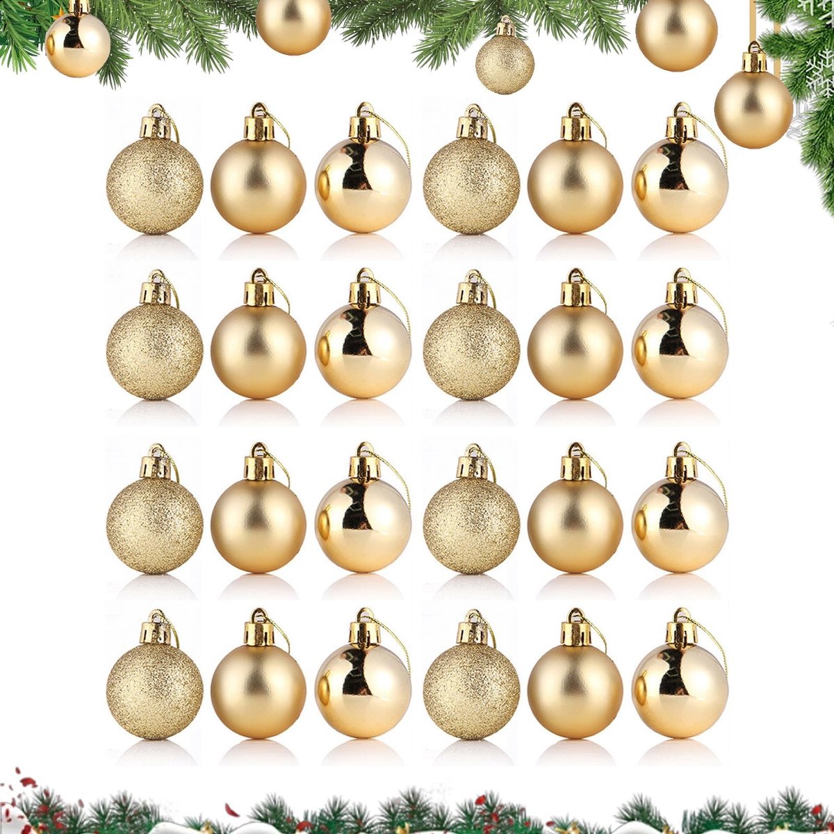 Cosensi- Kerstballen 24 stuks 30 mm - Gouden Kerstballen - Kunststof - Kerstboomversiering - Decoraties voor Feest - Veiligheidswaarschuwing. - Kerstversiering