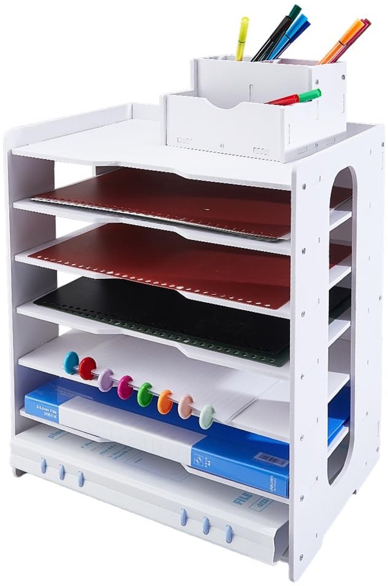Cosensi- Papiersorteerder Grote Capaciteit - 7 Niveaus - Stapelbare File Planken - Documenthouder A4 - Organizer voor Mappen/Tijdschriften - Afmetingen 34x25x39 cm