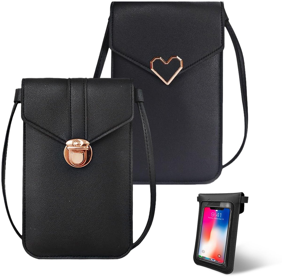 Cosensi- Telefoon Tas - PU Leren Crossbody Tas - Mini Lichtgewicht Tas - Mobiele Telefoon Tas - Fashionabele Schoudertas - Transparante Venster met Touchscreen