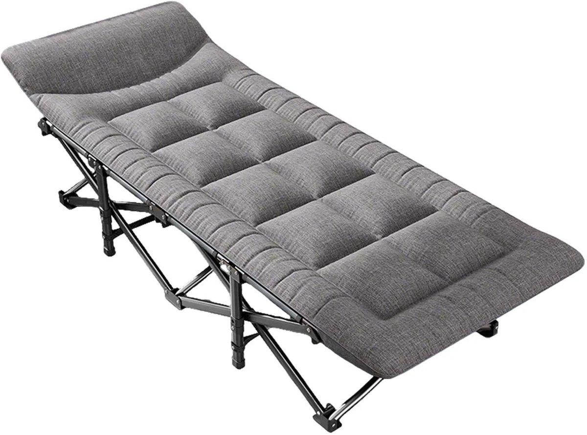 Hutjemutje - kampeerbed - veldbed - opvouwbaar campingbed - met opbergtas - met kussen & zijvak - 190x65 cm - stevig & comfortabel - grijs