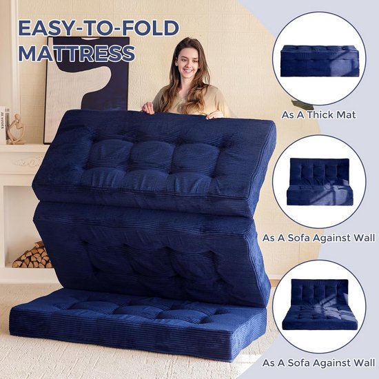Opvouwbaar Tweepersoons Matras (150x200) - 15cm Dikke Comfortabele Slaapbank voor Gasten — afbeelding 2