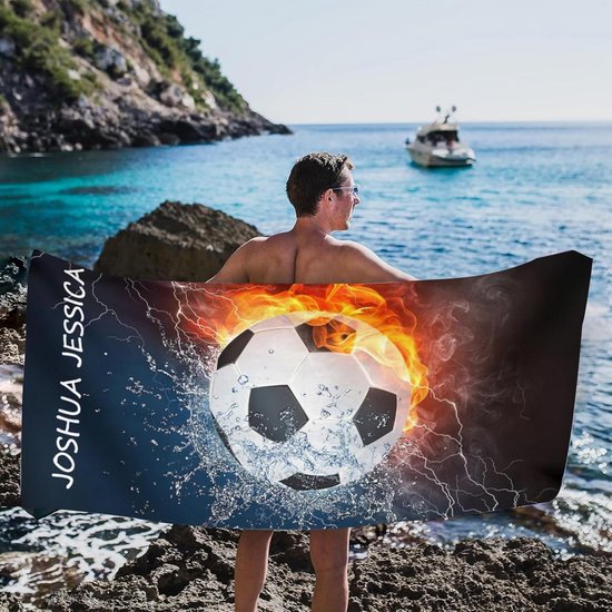 Gepersonaliseerde Voetbal Beach Towel - Microvezel Strandhanddoek met Naam - 80x150cm & 90x180cm - Sneldrogend & Zandafstotend - Ideale Strand- en Sporttowel voor Jongens — afbeelding 2