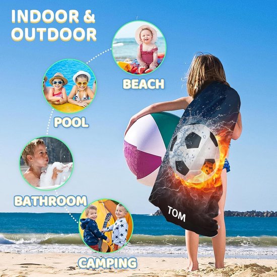 Gepersonaliseerde Voetbal Beach Towel - Microvezel Strandhanddoek met Naam - 80x150cm & 90x180cm - Sneldrogend & Zandafstotend - Ideale Strand- en Sporttowel voor Jongens — afbeelding 3
