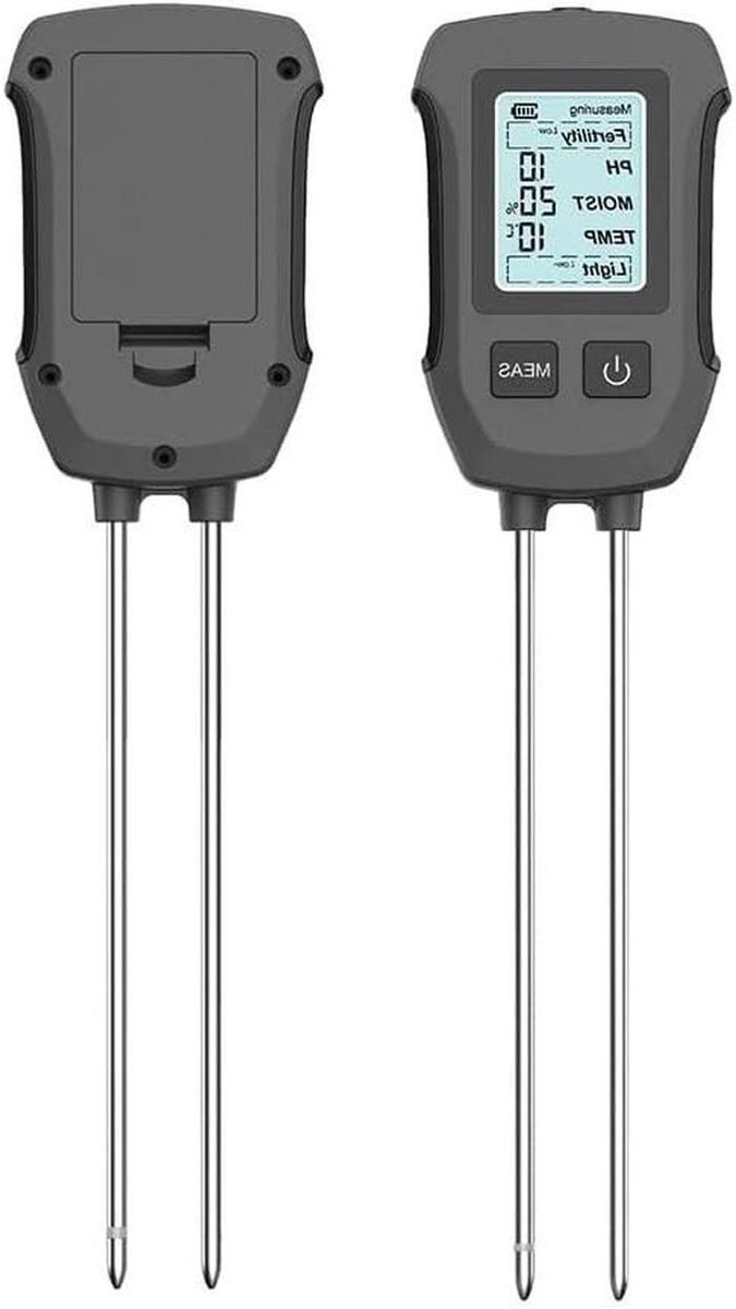 Digitale Bodemtester - PH Vochtmeter - Planten Verzorgen - Vijf-in-één Meting - 10cm Sonde - Zwart