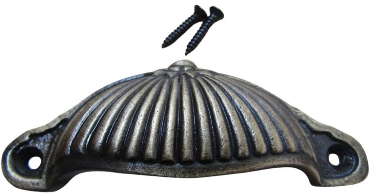 Ridged Cup Pull Handle Antique Brass