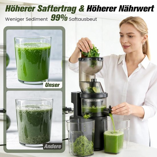 Slowjuicer Sapmachine - Sapcentrifuge Vruchtenpers - Gezonde Drankjes Maken - Enkele Vijzel Technologie - Niet Gespecificeerd - Zwart — afbeelding 5