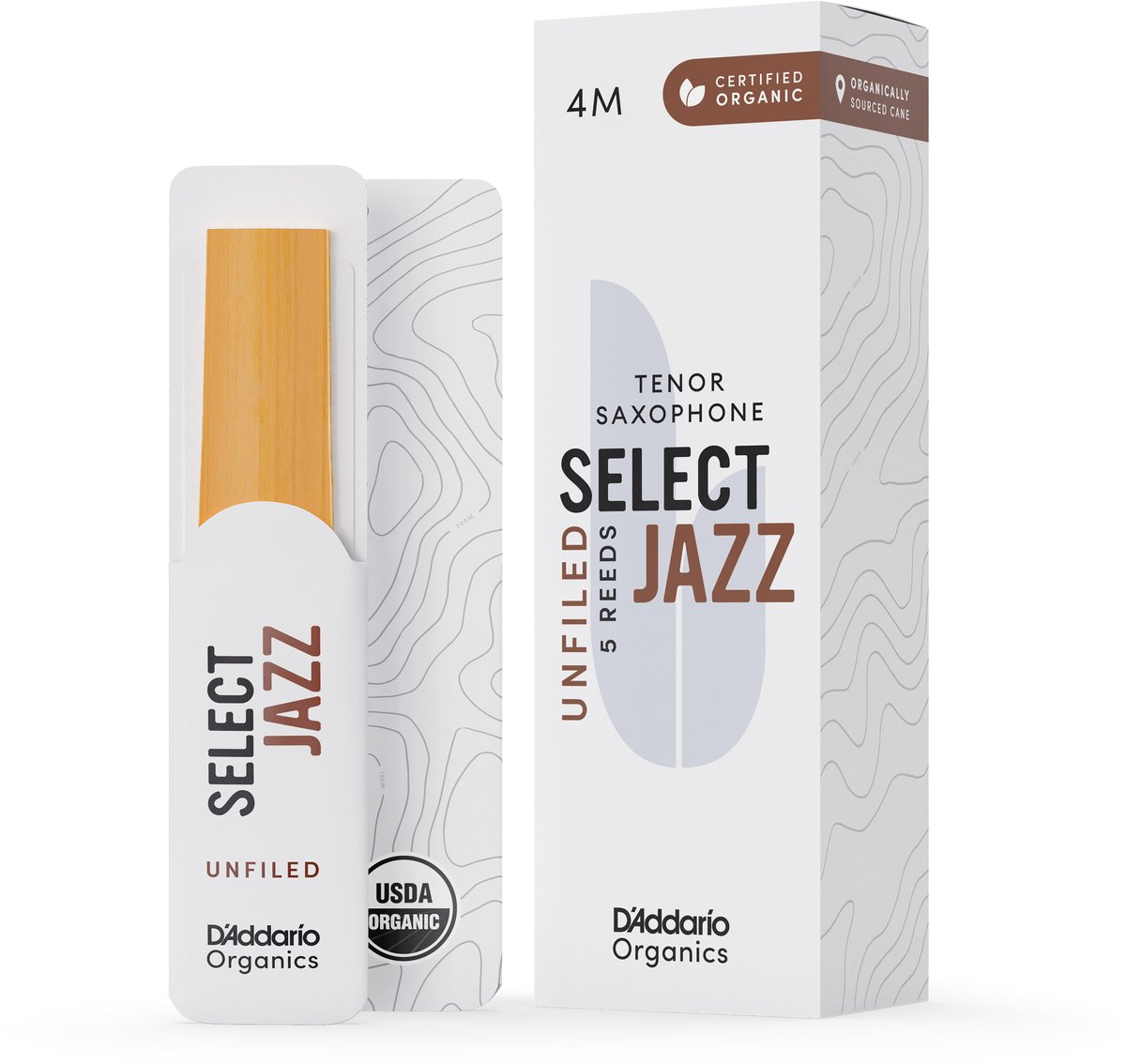 D'Addario Woodwinds ORRS05TSX4H Organic Select Jazz Tenorsaxofoonriet, 4 hard, 5-pack, Unfiled