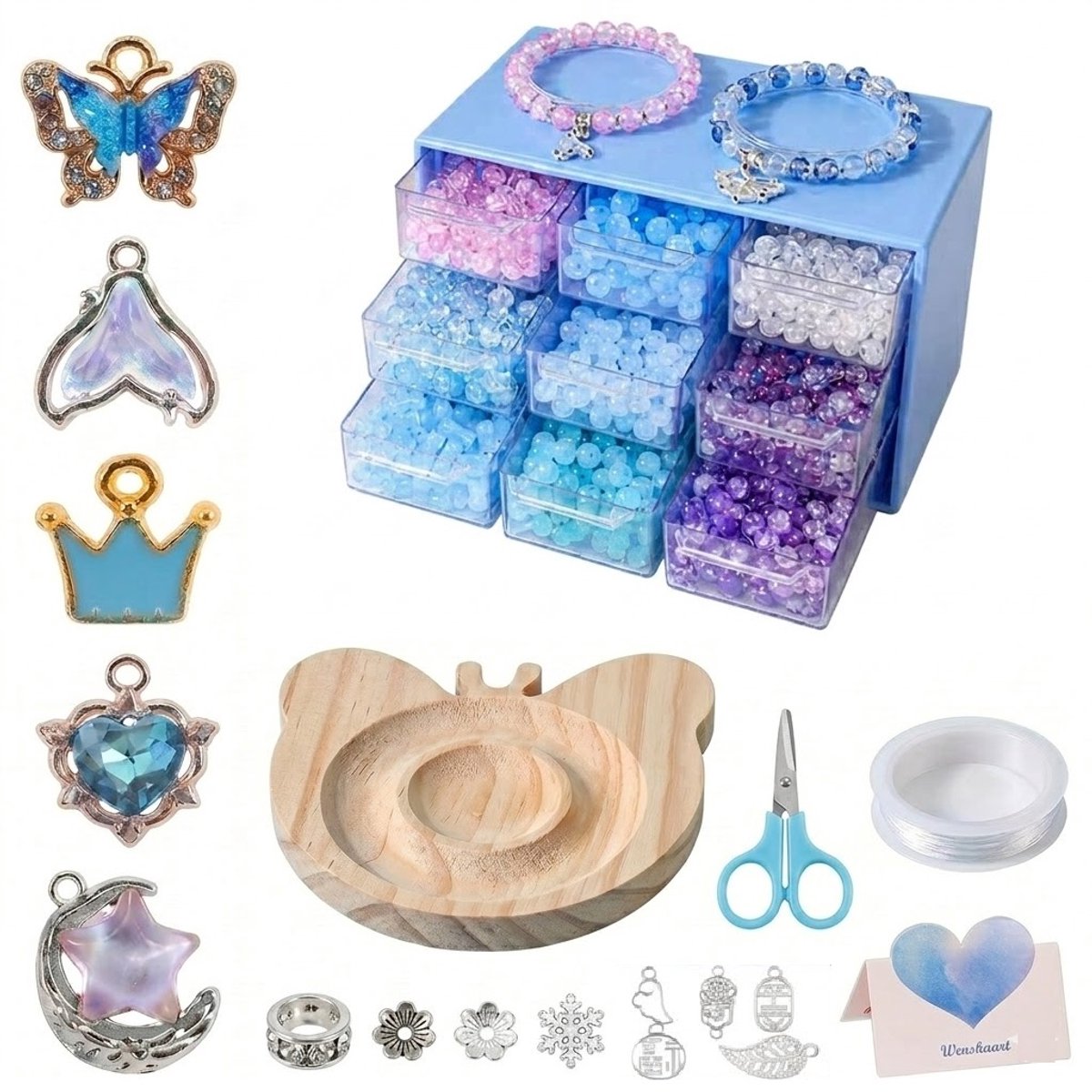 Sieradenset Meisje(550pcs) - Armbandjes Maken Set voor Meisjes – Deluxe Kralenset Kinderen met Kralen, Bedeltjes, Elastisch Koord, Opbergbox & Gereedschap – Armband Knutselset – DIY Sieraden Maken Knutselpakket vanaf 6 Jaar
