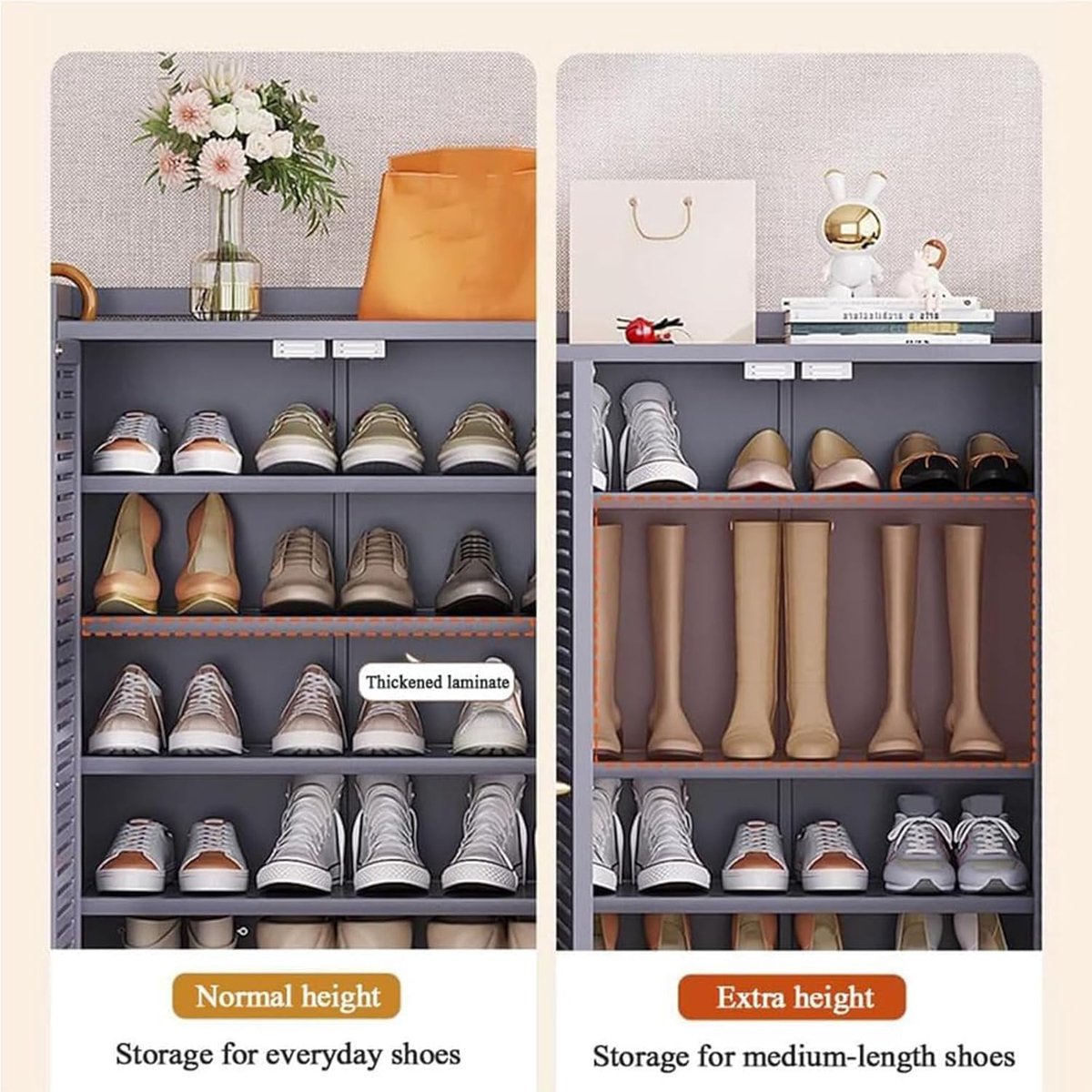 Schoenenkast bamboe smal met mandvlecht deuren – House&Garden moderne houten schoenenkast met 2 niveaus, stofdichte en geventileerde opbergkast voor hal, woonkamer en slaapkamer – vrijstaand schoenenrek organizer meubel