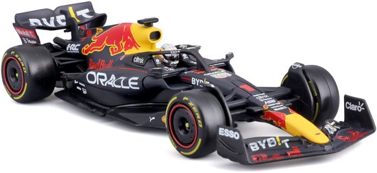 Max Verstappen Red Bull RB18 Formule 1 auto, nummer 1, donkerblauw met gele en rode accenten.