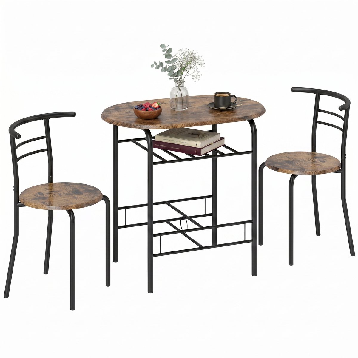 HOMCOM Dining Table Set-MDF, Metall-80L x 52B x 76H cm-Rustikal-Braun