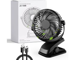 Mini Ventilator met Clip – Oplaadbare Tafelventilator – Stil – 720° Draaibaar – 3 Snelheden – USB-C