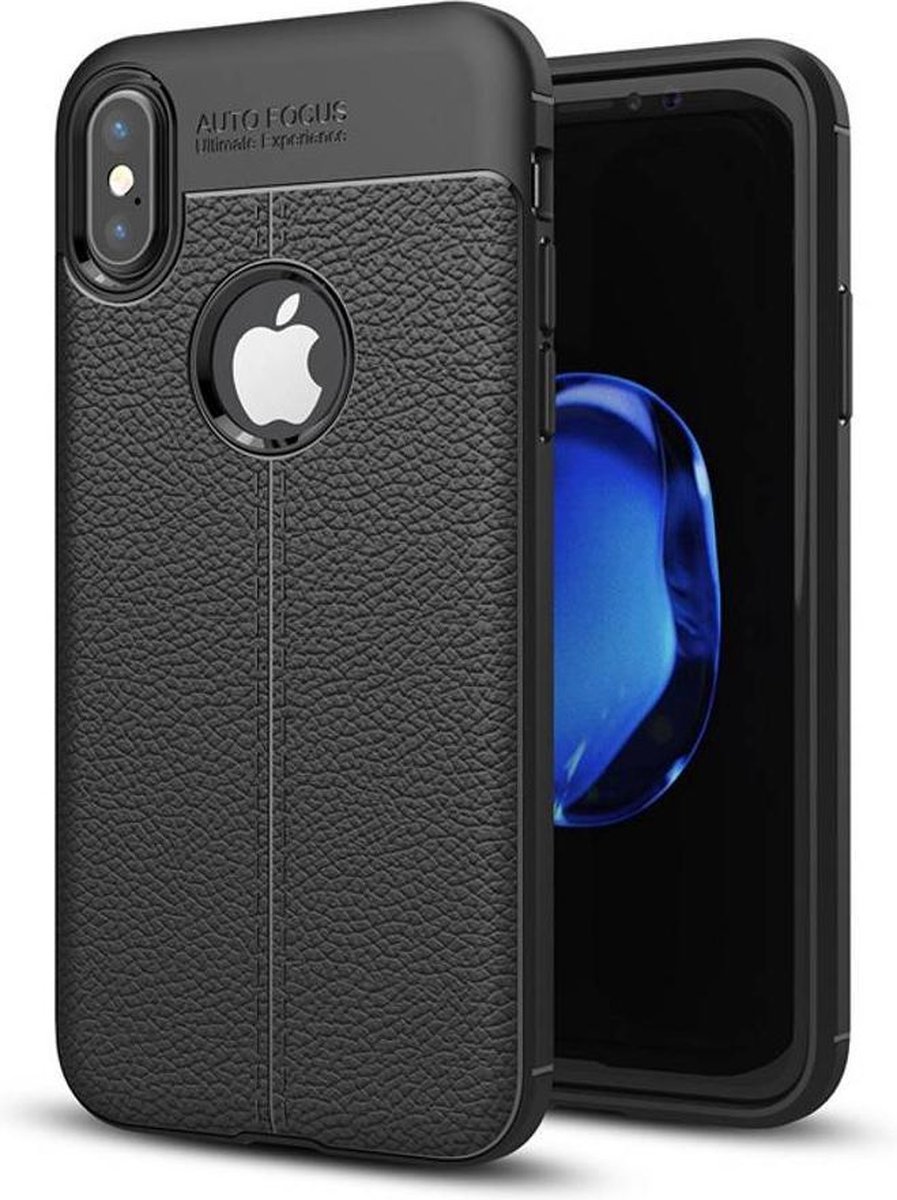 Colorfone PREMIUM Backcover Lederlook / Leren Look / Siliconen / Gel / TPU / Softcase / Hoesje / Cover / Case voor de Apple iPhone X in Zwart