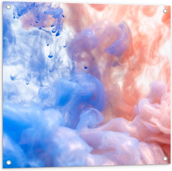 Tuinposter – Blauw met Roze Wolkjes - 80x80cm Foto op Tuinposter  (wanddecoratie voor buiten en binnen)