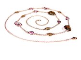 Zilveren halsketting collier halssnoer roze goud verguld Model Multi Forms gezet met roze en bruine stenen