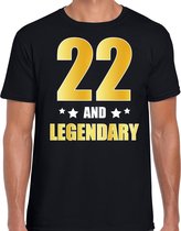 22 and legendary verjaardag cadeau t-shirt / shirt - zwart - gouden en witte letters - voor heren - 22 jaar verjaardag kado shirt / outfit XL