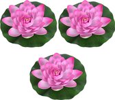 3x Roze drijvende kunst waterlelie bloemen 18 cm - Tuinaccessoires - Vijverbenodigdheden - Vijverdecoratie - Nep/kunst bloemen/planten - Waterlelies