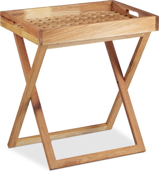 Relaxdays dienbladtafel inklapbaar - houten bijzettafel butlertray - notenhout | bol.com