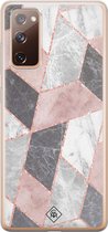 Samsung S20 FE hoesje siliconen - Stone grid marmer | Samsung Galaxy S20 FE case | Roze | TPU backcover transparant