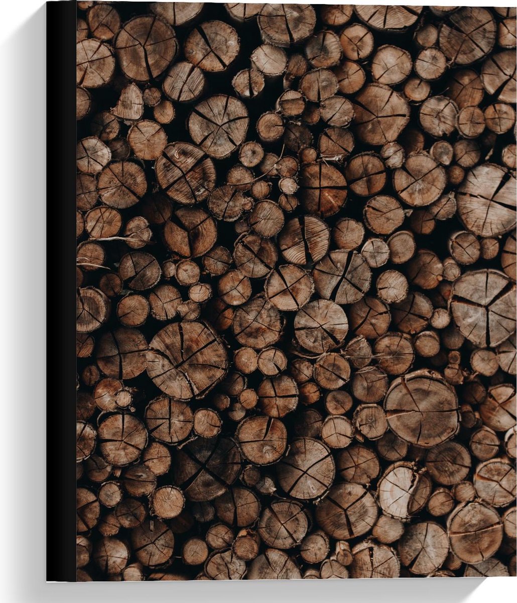 Canvas - Houten Palen Opgestapeld - 30x40cm Foto op Canvas Schilderij (Wanddecoratie op Ca