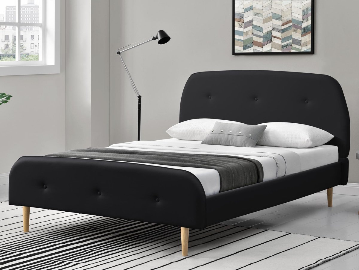 Tweepersoonsbed Albufeira 140x200 cm kunstleer zwart