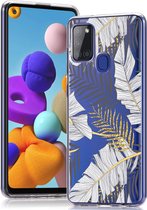iMoshion Design voor de Samsung Galaxy A21s hoesje - Bladeren - Zwart / Goud