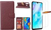 Huawei P30 Lite New Edition Hoesje / P30 Lite portemonnee hoesje Bordeaux / book case met 2 pack screenprotector