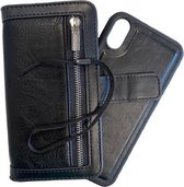 HEM iPhone XS Max DOUBLE CATCH Zwarte Wallet met rits iPhone XS Max / Book Case iPhone XS Max/ Boekhoesje iPhone XS Max/ Telefoonhoesje iPhone XS Max/ Hoesje met pasjesflip en rits voor klein