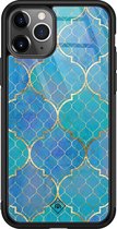 iPhone 11 Pro Max hoesje glass - Geometrisch blauw | Apple iPhone 11 Pro Max  case | Hardcase backcover zwart