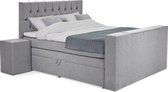 Opberg Boxspring Deluxe 200x210 Grijs + tv lift + Hockers 2x