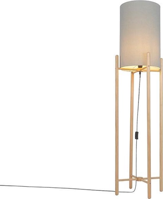 QAZQA lengi - Landelijke Vloerlamp | Staande Lamp met kap - 1 lichts - H 1450 mm - Grijs - Woonkamer | Slaapkamer | Keuken