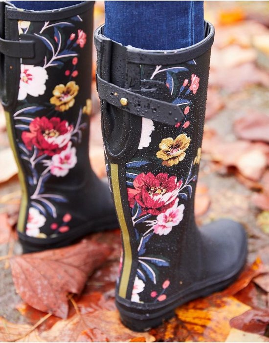 Zwart met bloemen hoge regenlaars van Joules 36 Zwart met bloemen hoge regenlaars van Joules 36