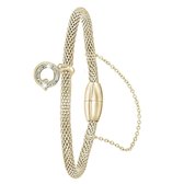 Lucardi Dames Armband mesh goldplated letter Q met kristal - Staal - Armband - Cadeau - 19 cm - Goudkleurig