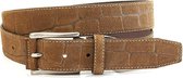 JV Belts Suede bruine heren riem croco - heren riem - 3.5 cm breed - Bruin - Echt Suede croco look - Taille: 110cm - Totale lengte riem: 125cm