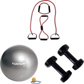Tunturi - Fitness Set - Gewichten - 2 x 5 kg - Fitness Bal - Tubbingset - Resistance Band - Rood