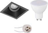 LED Spot Set - Pragmi Zano Pro - GU10 Fitting - Inbouw Vierkant - Mat Zwart - 4W - Helder/Koud Wit 6400K - Kantelbaar - 93mm - BSE