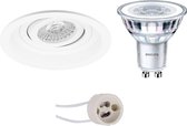 LED Spot Set - Pragmi Domy Pro - GU10 Fitting - Inbouw Rond - Mat Wit - Verdiept - Kantelbaar - Ø105mm - Philips - CorePro 840 36D - 5W - Natuurlijk Wit 4000K - Dimbaar