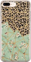 iPhone 8 Plus/7 Plus hoesje siliconen - Luipaard bloemen print - Soft Case Telefoonhoesje - Luipaardprint - Transparant, Groen