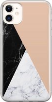 iPhone 11 hoesje siliconen - Marmer zwart bruin - Soft Case Telefoonhoesje - Marmer - Transparant, Bruin