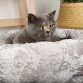 Scruffs Velvet Donut Bed - Stijlvolle  katten- en hondenmand van fluweel - in 4 kleuren - Zilver