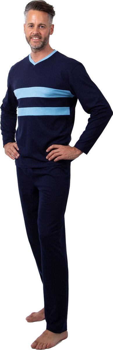 Heren Pyjama Navy Blauw V Hals - Maat L/XL