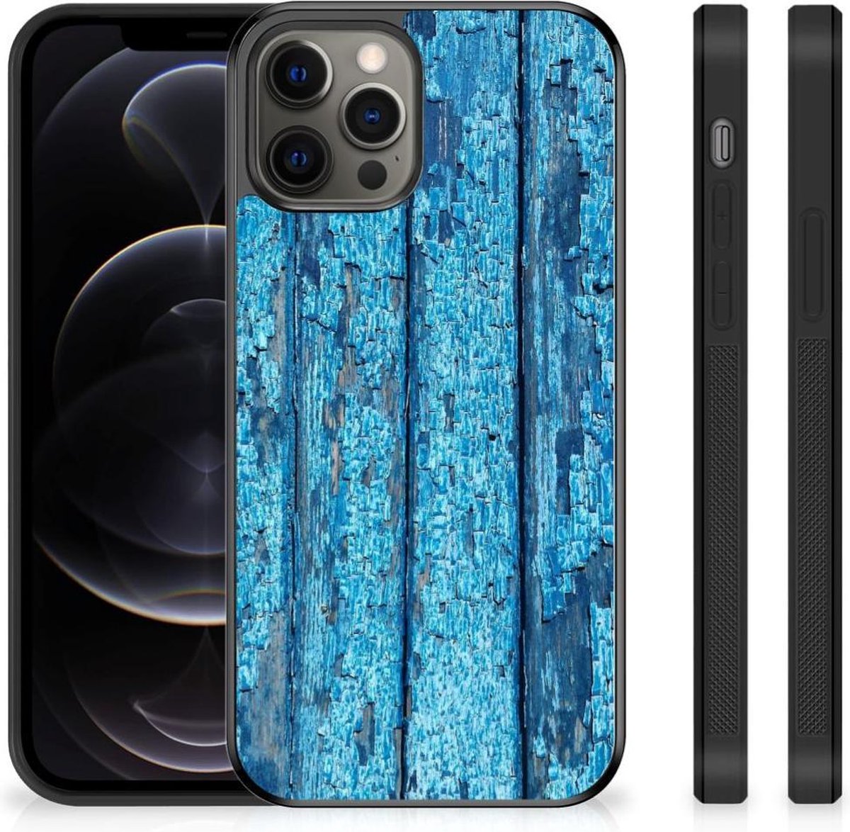 Back Cover voor iPhone 12 Pro Max Grip Case Wood Blue