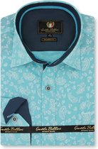 Heren Overhemd - Slim Fit - Paisley Ornament - Turquoise - Maat L