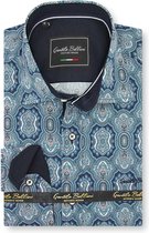 Heren Overhemd - Slim Fit - Ottoman Mosaic - Blauw - Maat L